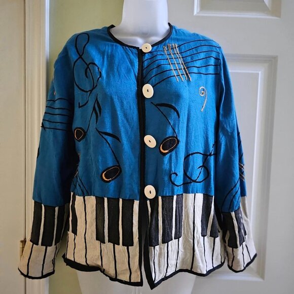 Vintage 80s Allure Piano Music Note Themed Jacket Top Small - Picture 1 of 14